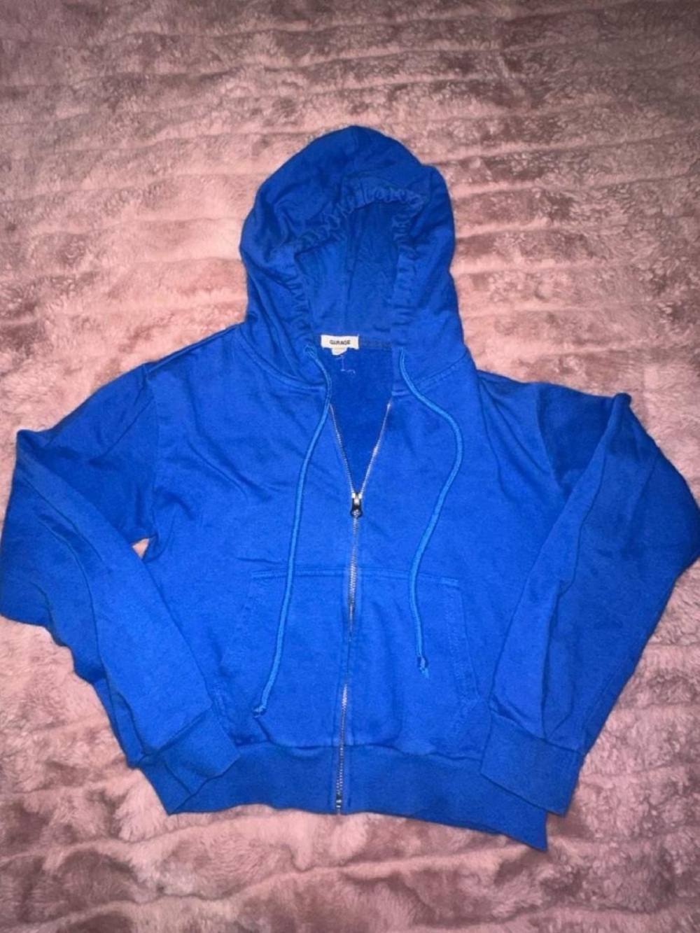 Blue Zip-Up Cropped Hoodie Jacket - Garage